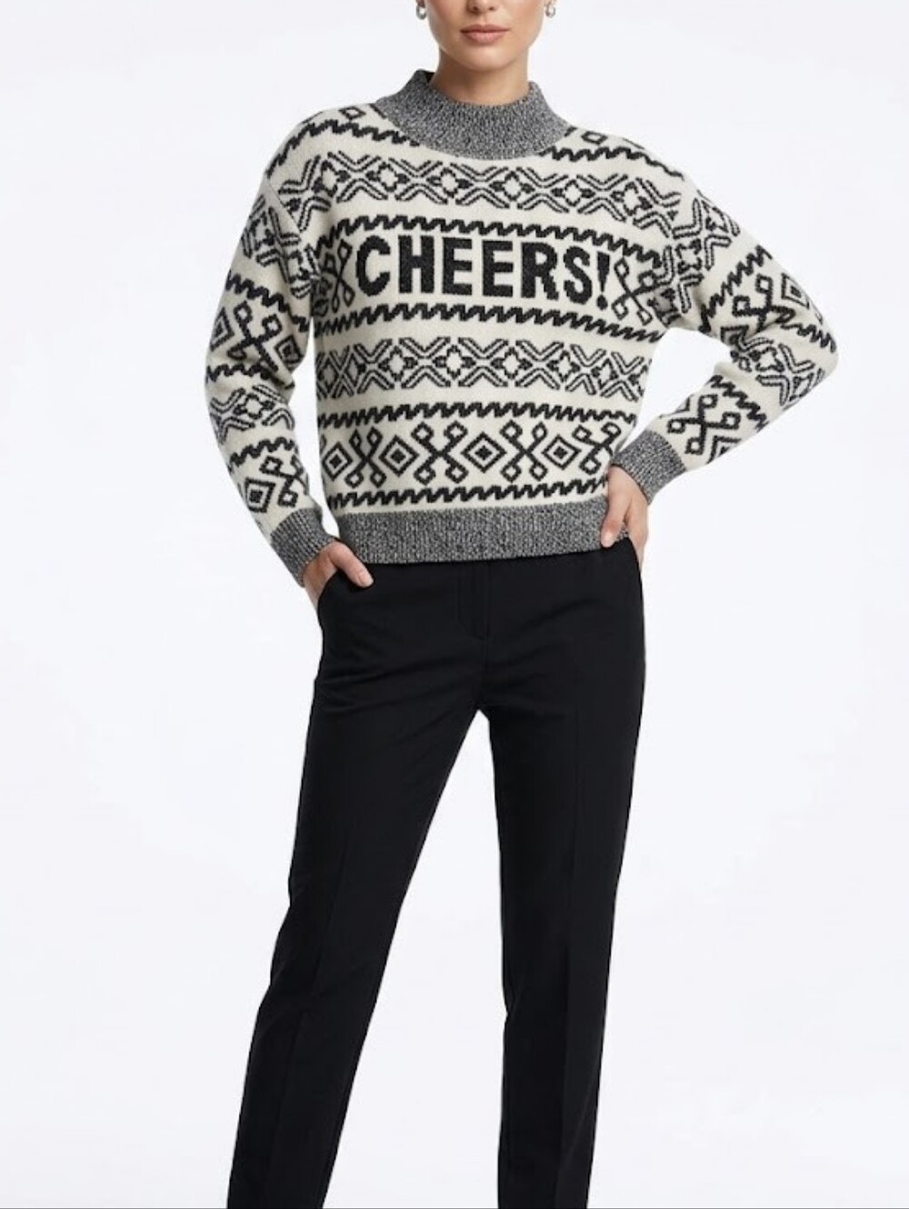 A New Day Geometric Cheers Sweater in Black & White Size XS Like New